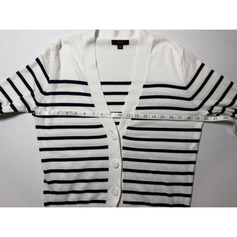 J.Crew Cardigan Women’s Navy Striped 100% Cotton Lightweight Sweater Size M - Picture 5 of 7